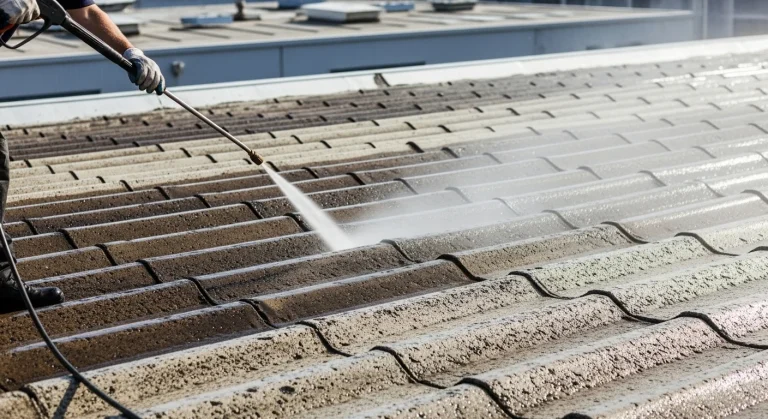 Betoncserepek tisztítása forró vízzel professzionális eszközökke