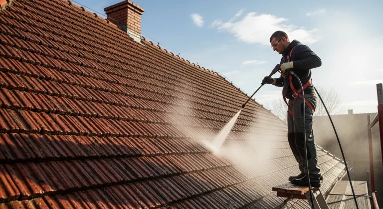 Tetőcserép tisztítás forróvizes technológiával