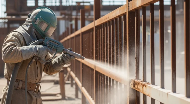 Szemcseszórás Homokszórás technológia alkalmazása fém felületen professzionális tisztítás során