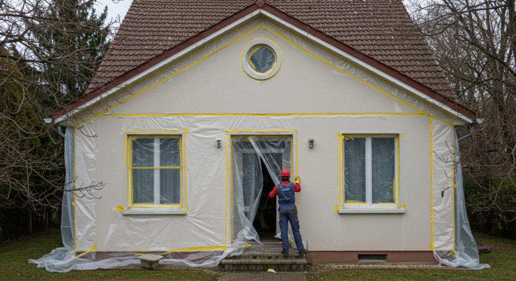Kültéri Felületek Védelme Tisztítás Előtt - 5 Alapvető Lépés - Teljes Útmutató 1 Kültéri felületek védelme tisztítás előtt professzionális védőfóliával és ponyvával