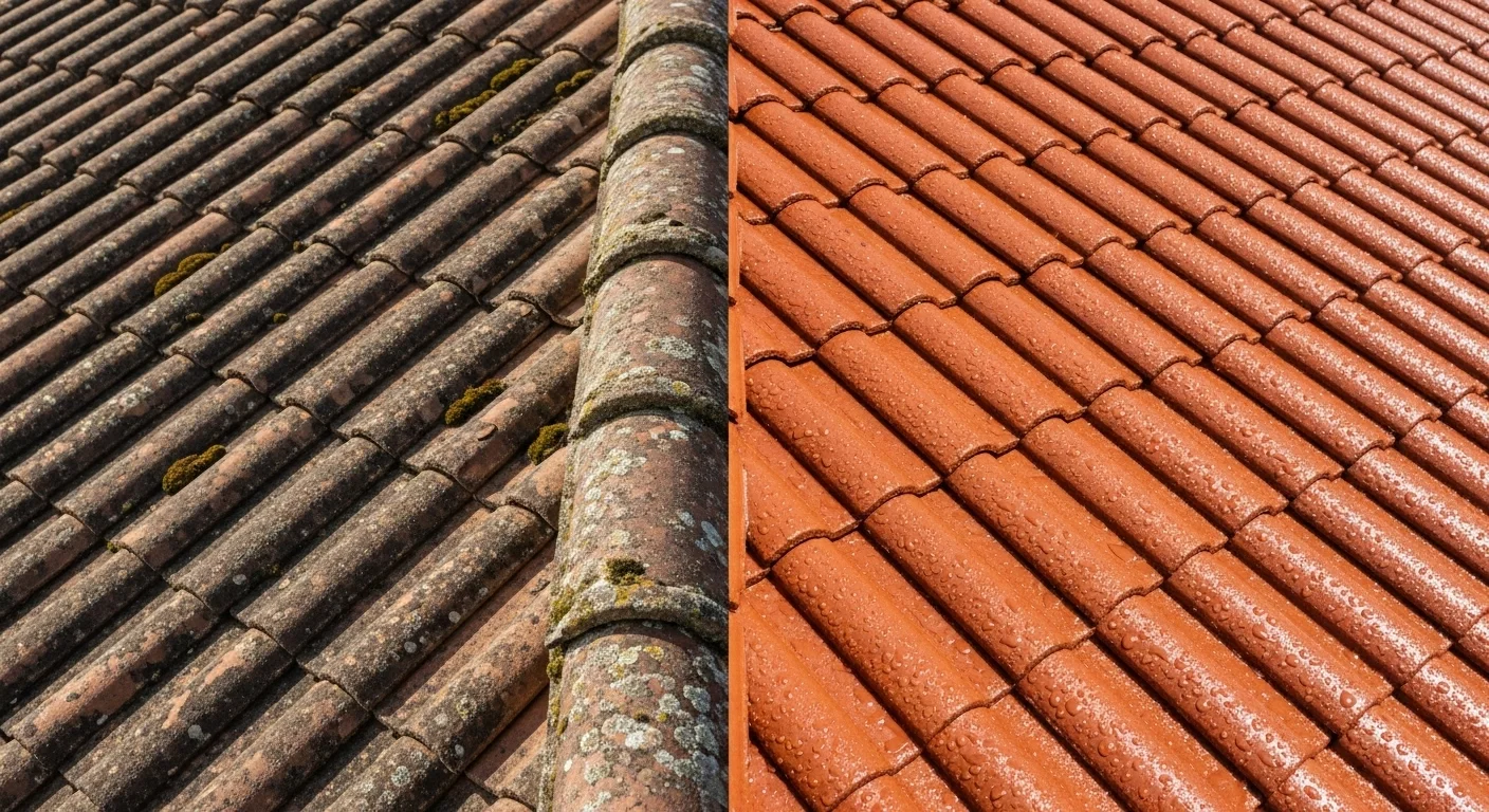 Tiszta tetőcserép védőréteg felvitele után